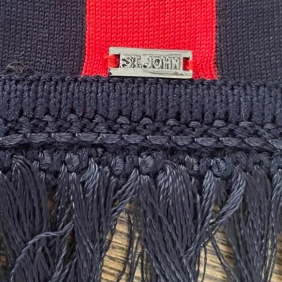 NWT St. John Sport Red & Navy Stripe Knit Skinny Scarf